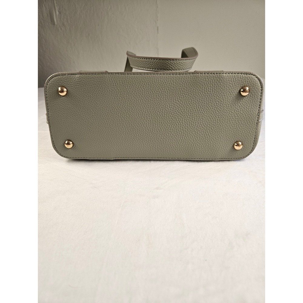 Nanette Lepore Canvas Tote Bag Sage Green Pebbled Trim Shoulder Bag Gold Hardwar - Picture 4 of 11